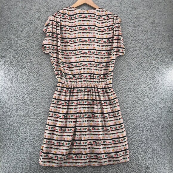 BCBGMAXAZRIA Dress Womens Small Ivory Multicolor Stripe Silk Shift Surplice Mini - Picture 3 of 11